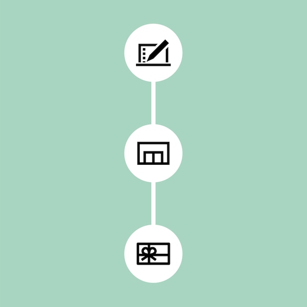 宜家卖回亚博平台信誉怎么样来程序标识组成的黑色和白色图标三步过程的绿色背景。