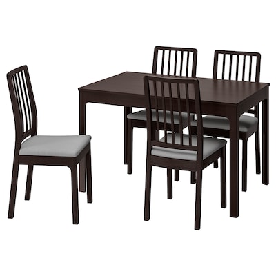 EKEDALEN / EKEDALEN桌子和4把椅子,深棕色/ Ramna浅灰色,120/180厘米