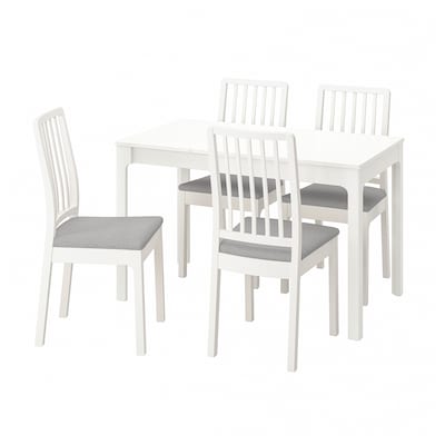 EKEDALEN / EKEDALEN桌子和4把椅子,白色白色/ Ramna浅灰色,80/120厘米