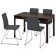 EKEDALEN / LILLANAS桌子和4把椅子,深棕色/镀铬贡纳深灰色,120/180厘米