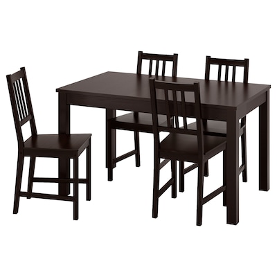 LANEBERG / STEFAN桌子和4把椅子,棕色/褐黑色,130/190x80厘米