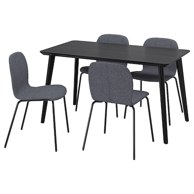 LISABO / KARLPETTER桌子和4把椅子,黑色/贡纳中等灰色黑色,140 x78厘米