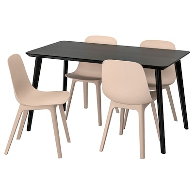 LISABO / ODGER桌子和4把椅子,黑色/米色140 x78厘米