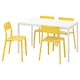 MELLTORP / JANINGE桌子和4把椅子,白色/黄色,125厘米