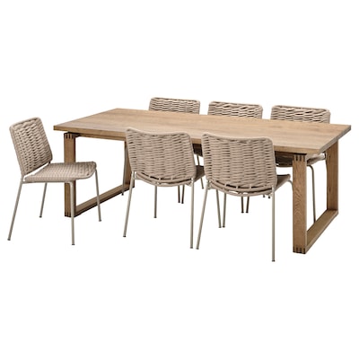 MORBYLANGA / TEGELON桌子和6把椅子,橡树单板/米色米色220 x100厘米