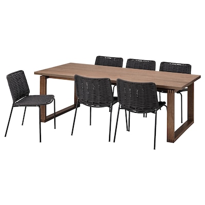 MORBYLANGA / TEGELON桌子和6把椅子,橡树单板/深灰黑色220 x100厘米
