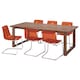 MORBYLANGA / TOBIAS表和6把椅子,布朗橡树单板染色/ brown-red镀铬220 x100厘米