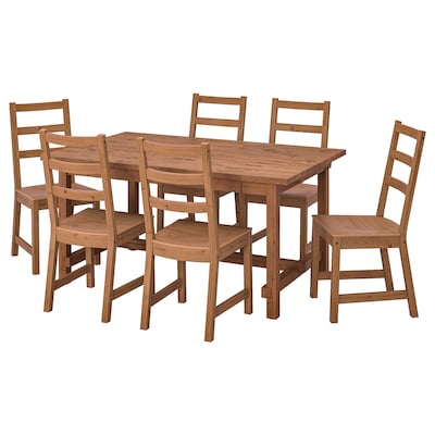 NORDVIKEN / NORDVIKEN桌子和6把椅子,古董/古董染色,染色152/223x95厘米