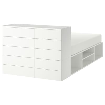 PLATSA床框架10抽屉,白色/ Fonnes 140 x244x103厘米