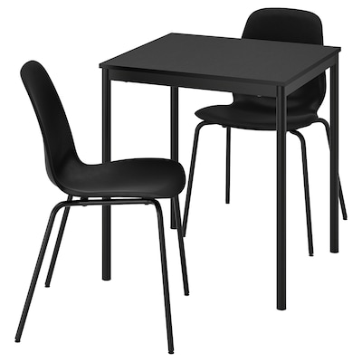 SANDSBERG /丽达桌子和2把椅子,黑色/黑色/黑色/黑色,67 x67厘米