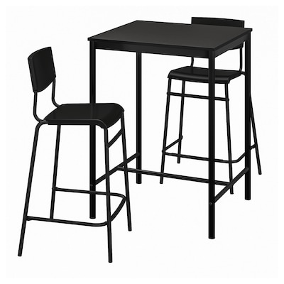 SANDSBERG /斯蒂格栏表和2酒吧凳,黑色/黑色,67 x67厘米