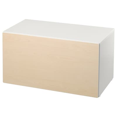 SMASTAD板凳玩具存储,白色/桦木、90 x52x48厘米
