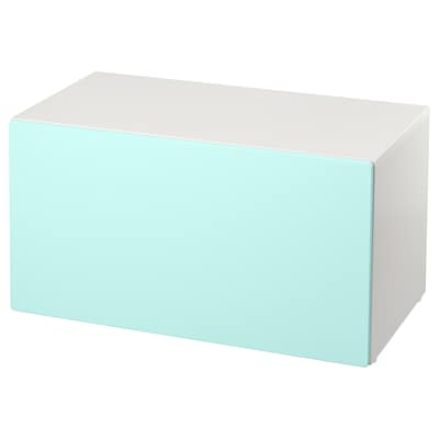 SMASTAD板凳与玩具存储、白/浅青绿色,90 x52x48厘米