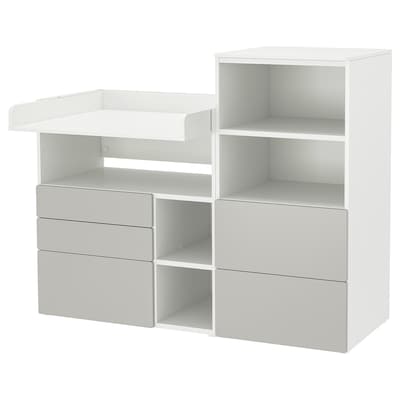 SMASTAD / PLATSA变化表,白色灰色/书柜,150 x79x123厘米