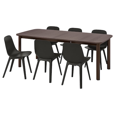 STRANDTORP / ODGER桌子和6把椅子,棕色/无烟煤,150/205/260厘米