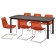 STRANDTORP / TOBIAS表和6把椅子,棕色/棕色/红色镀铬,150/205/260厘米