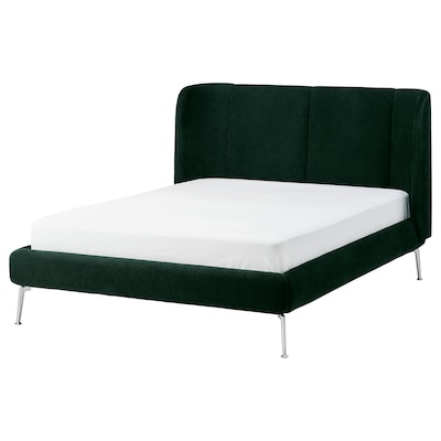 TUFJORD软垫床框架,Tallmyra深绿色叶,标准的两倍