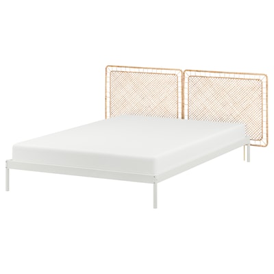 VEVELSTAD床框架2床头床,白色/ Tolkning藤,标准的国王