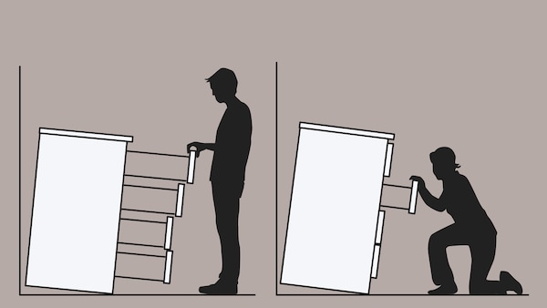 两个柜子的抽屉的素描不是固定在墙上,在一个男人和一个女人。