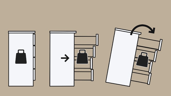 草图显示无担保衣柜的重心转移,五斗橱引爆。
