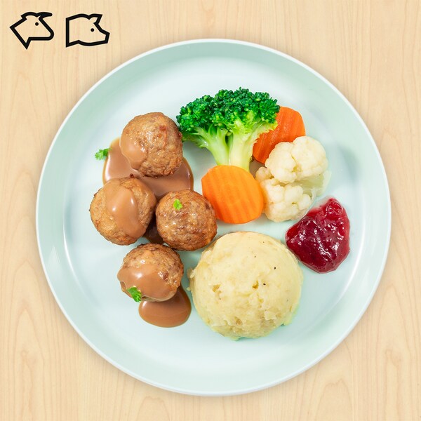 孩子们用土豆泥瑞典肉丸,牛肉和猪肉食品符号缩略图的左上角