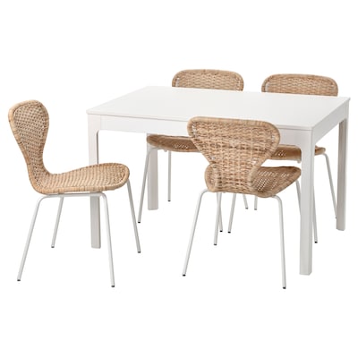EKEDALEN / ALVSTA桌子和4把椅子,白色/白色藤,120/180x80厘米