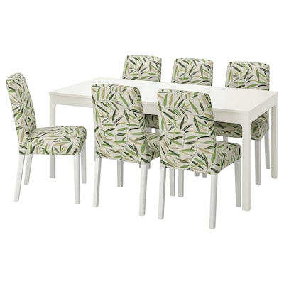 EKEDALEN / BERGMUND桌子和6把椅子,白色/ Fagelfors多色,180/240厘米