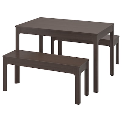 EKEDALEN / EKEDALEN表和2长椅,暗棕色或深棕色,120/180厘米