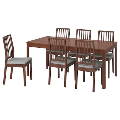 EKEDALEN / EKEDALEN桌子和6把椅子,棕色/ Orrsta浅灰色,180/240厘米
