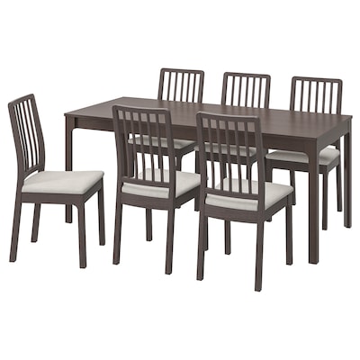 EKEDALEN / EKEDALEN桌子和6把椅子,深棕色的深棕色/ Orrsta浅灰色,120/180厘米