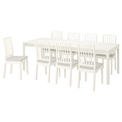 EKEDALEN / EKEDALEN表和8个椅子,白色白色/ Orrsta浅灰色,180/240厘米