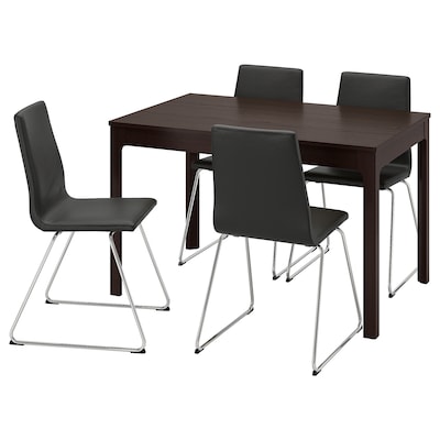 EKEDALEN / LILLANAS桌子和4把椅子,深棕色/镀铬Glose黑色,120/180厘米
