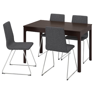 EKEDALEN / LILLANAS桌子和4把椅子,深棕色/镀铬贡纳深灰色,120/180厘米
