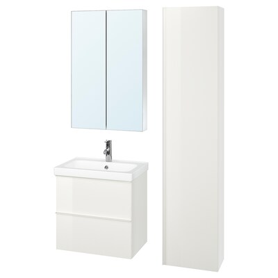 GODMORGON / ODENSVIK浴室家具,组5,高光泽白色/ Dalskar丝锥,63厘米