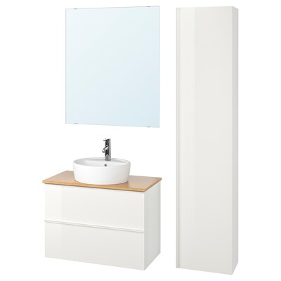 GODMORGON / TOLKEN / TORNVIKEN浴室家具,6,高光泽的白色/竹Dalskar丝锥,82厘米
