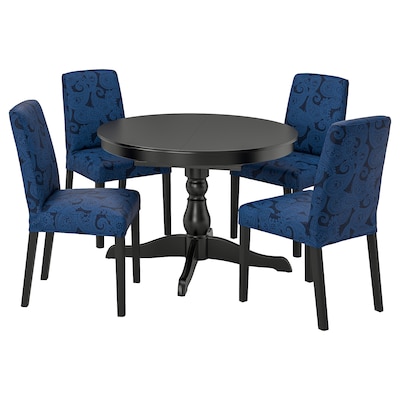 INGATORP / BERGMUND桌子和4把椅子,黑色/ Kvillsfors深蓝色/蓝色,110/155厘米