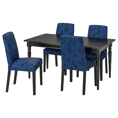 INGATORP / BERGMUND桌子和4把椅子,黑色/ Kvillsfors深蓝色/蓝色,155/215厘米