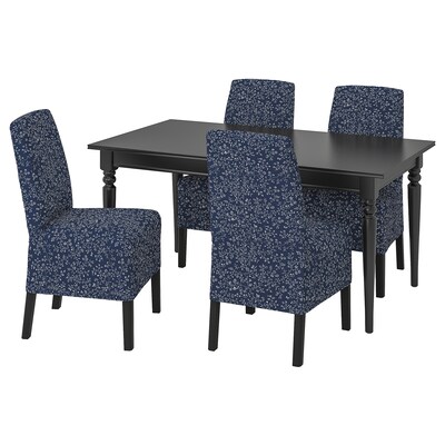 INGATORP / BERGMUND桌子和4把椅子,黑色/ Ryrane深蓝色,155/215厘米