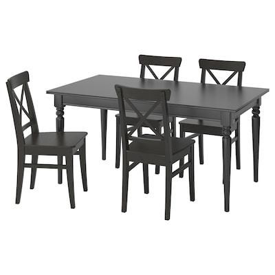 INGATORP / INGOLF桌子和4把椅子,黑色/褐黑色,155/215厘米