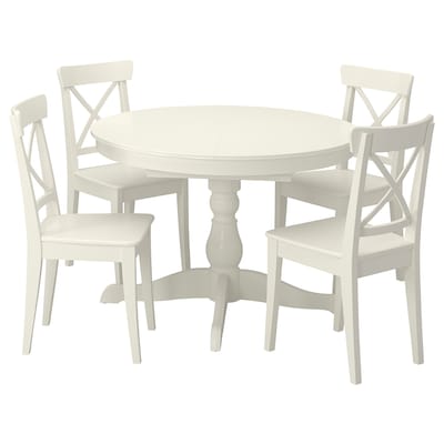 INGATORP / INGOLF桌子和4把椅子,白色/白色,110/155厘米