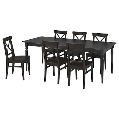 INGATORP / INGOLF桌子和6把椅子,黑色/褐黑色,155/215厘米