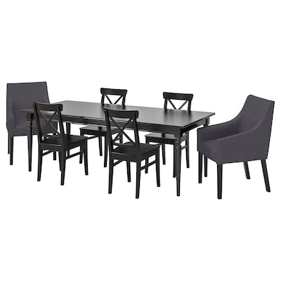 INGATORP / INGOLF桌子和6把椅子,黑色/ Sporda深灰色,155/215x87厘米