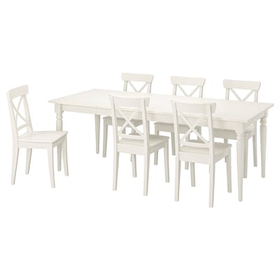 INGATORP / INGOLF桌子和6把椅子,白色/白色,155/215厘米