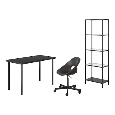 LAGKAPTEN / ELDBERGET VITTSJO桌子和存储组合,和转椅的黑褐色/深灰色