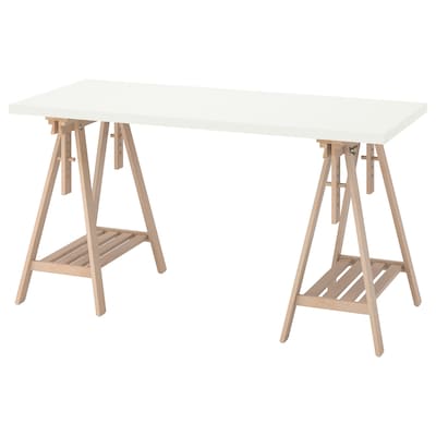 LAGKAPTEN / MITTBACK桌子,白色/桦木、140 x60厘米