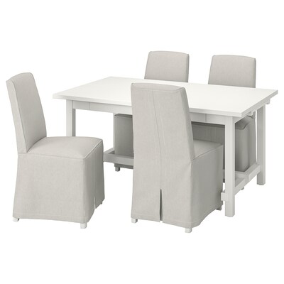 NORDVIKEN / BERGMUND桌子和4把椅子,白色/ Kolboda米色/深灰色,152/223厘米