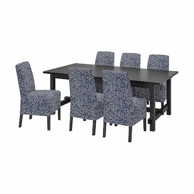 NORDVIKEN / BERGMUND桌子和6把椅子,黑色/ Ryrane深蓝色,210/289厘米