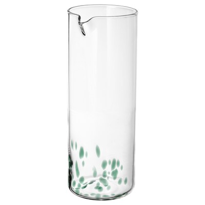 OMSESIDIG玻璃水瓶,透明玻璃/绿色,1 l