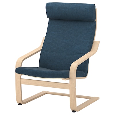POANG扶手椅,白色染色橡木单板/这深蓝色的