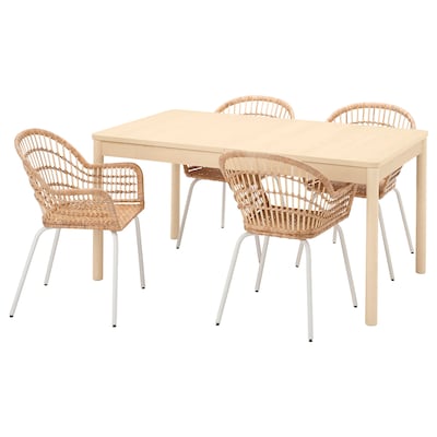 RONNINGE / NILSOVE桌子和4把椅子,桦木/藤白色,155/210厘米